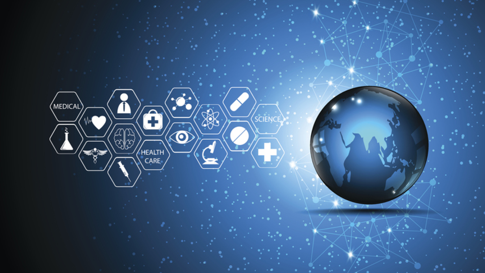 abstract, background, globe, medical, health care, innovation, concept, global, world map, world, earth, medicine, drug, pharmacy, icon, logo, data, science, scientific, hospital, clinic, innovative, blue, connection, networking, design, pattern, space, composition, banner, logo, sign, pulse, sci fi, technology, tech, hi tech, vector, illustration, power, vision, future,